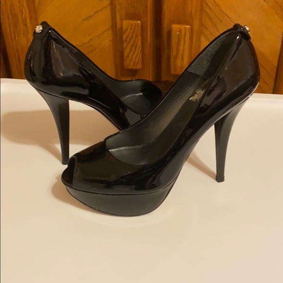 Stuart Weitzman Patent Leather Peep Toe Heels - Picture 2 of 4